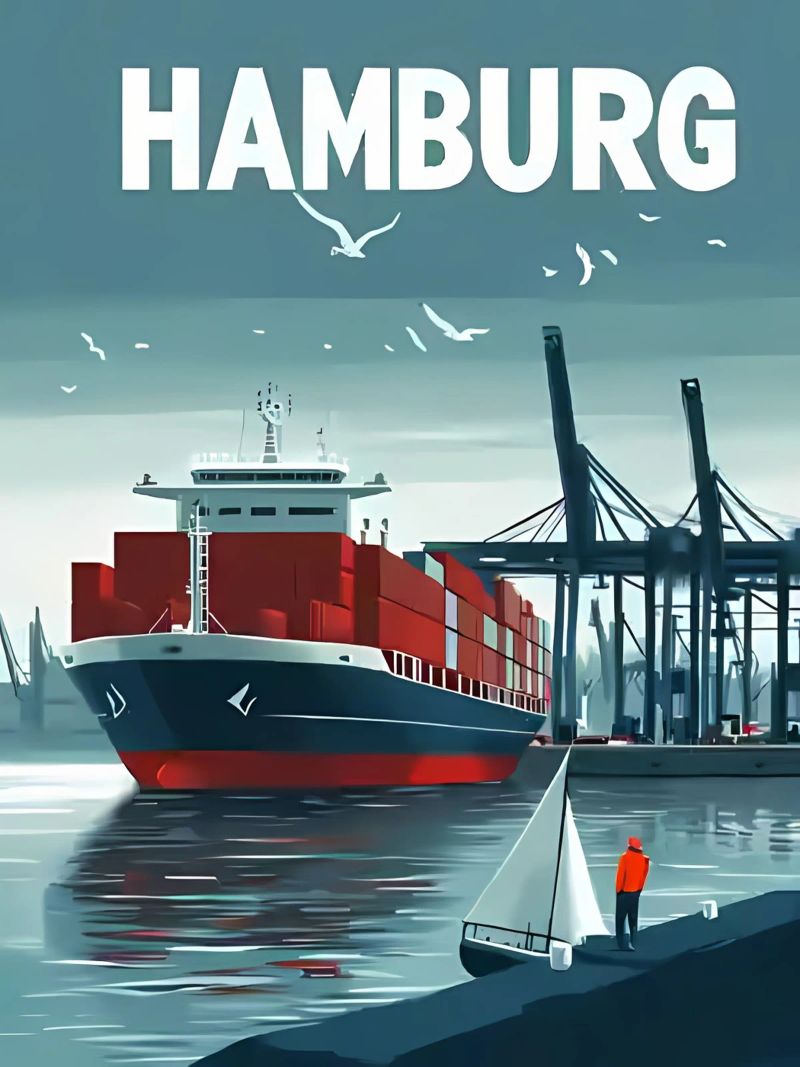 Containerschiff, Hafenkräne, Segelboot Poster von Matthew W Smith