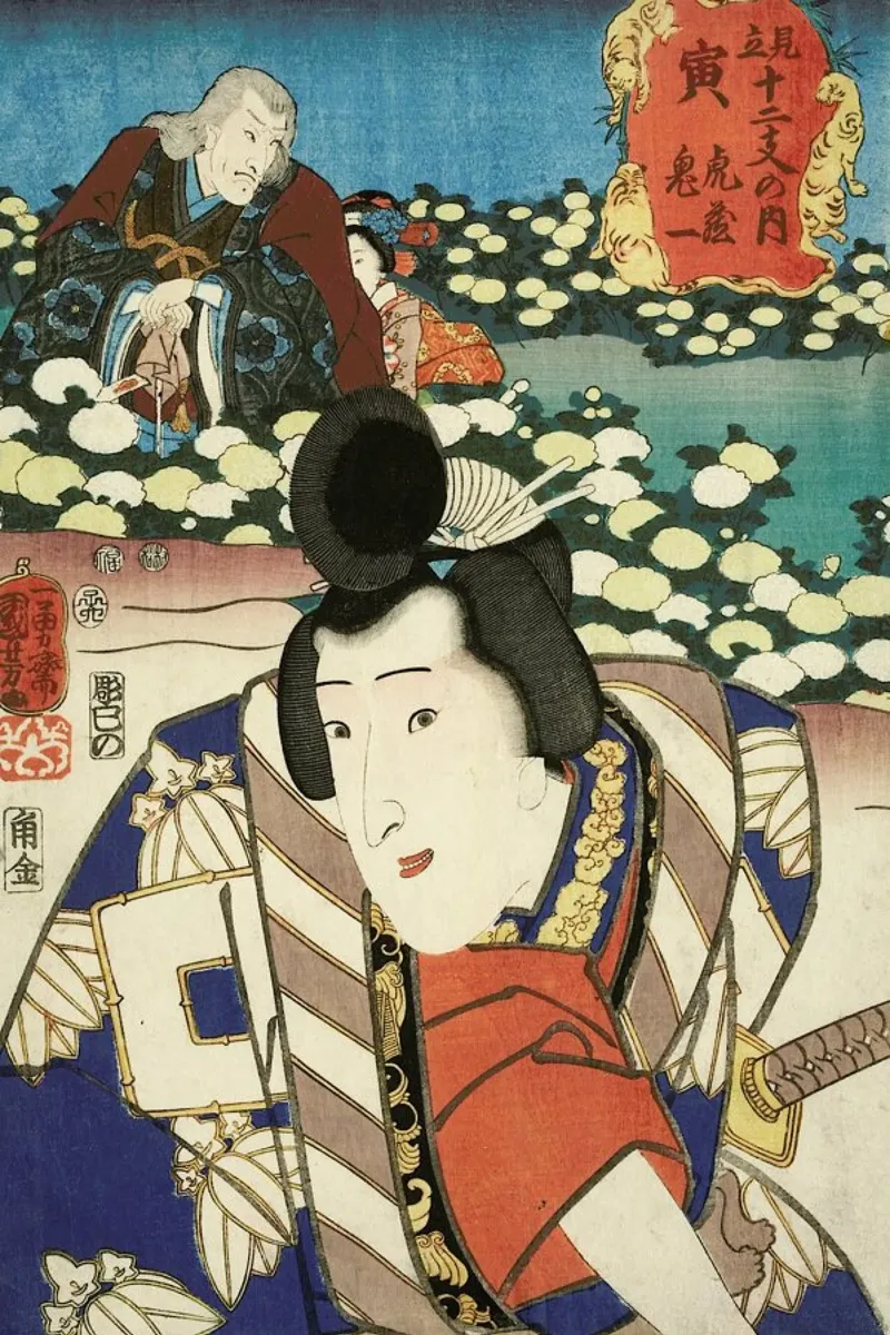 Kuniyoshi - The Sign of the Tiger: Torazo and Kiichi pellicola backlit da ARTOTHEK