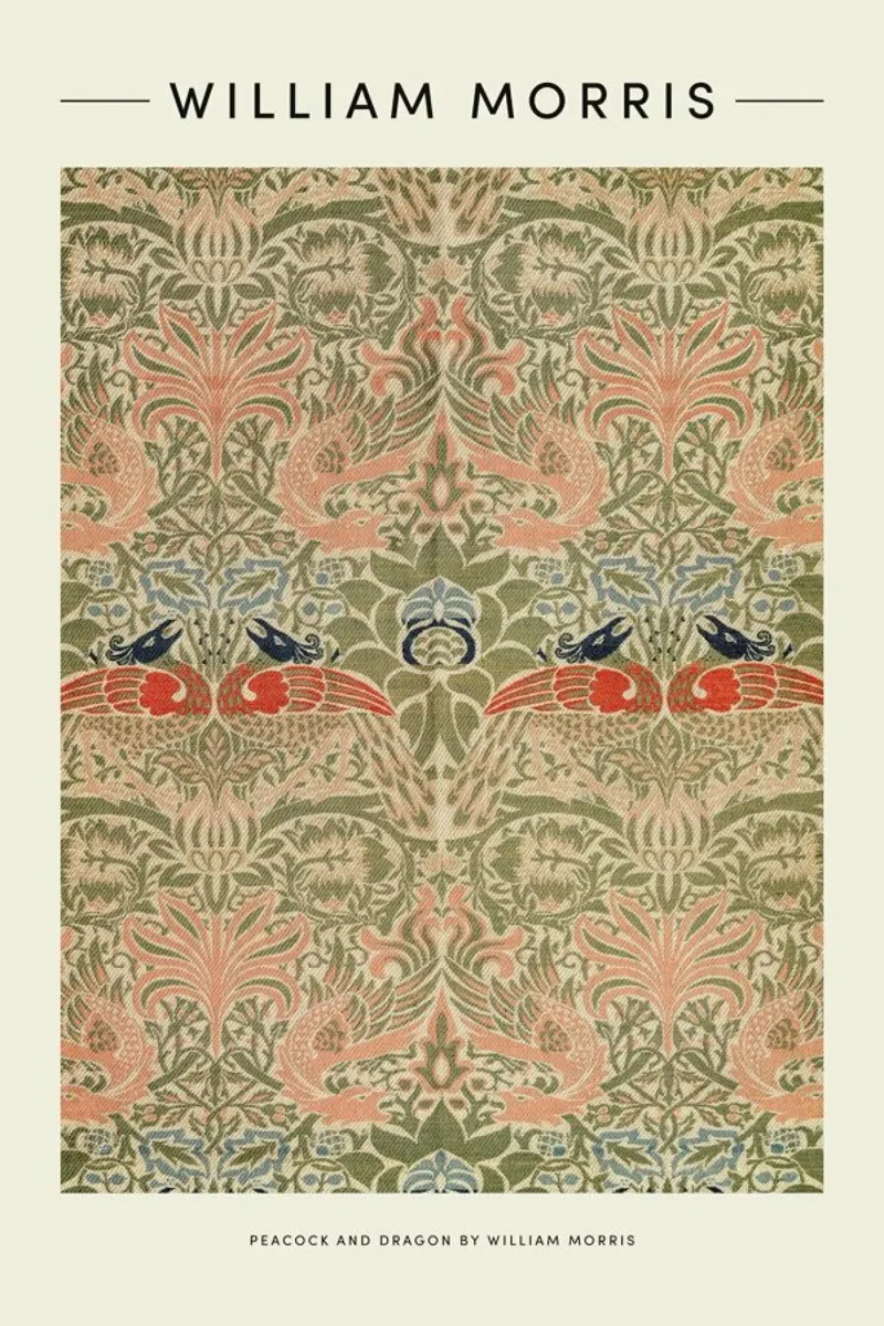 William Morris - Peacock And Dragon poster with wooden frame by Vintage by JUNIQE
