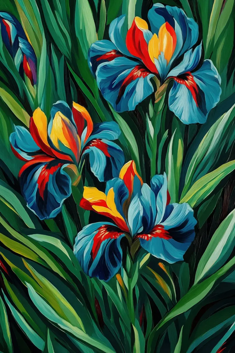 Wilde Blaue Lilien | Expressionistische Malerei Leinwand mit Schattenfugenrahmen von Autofocus