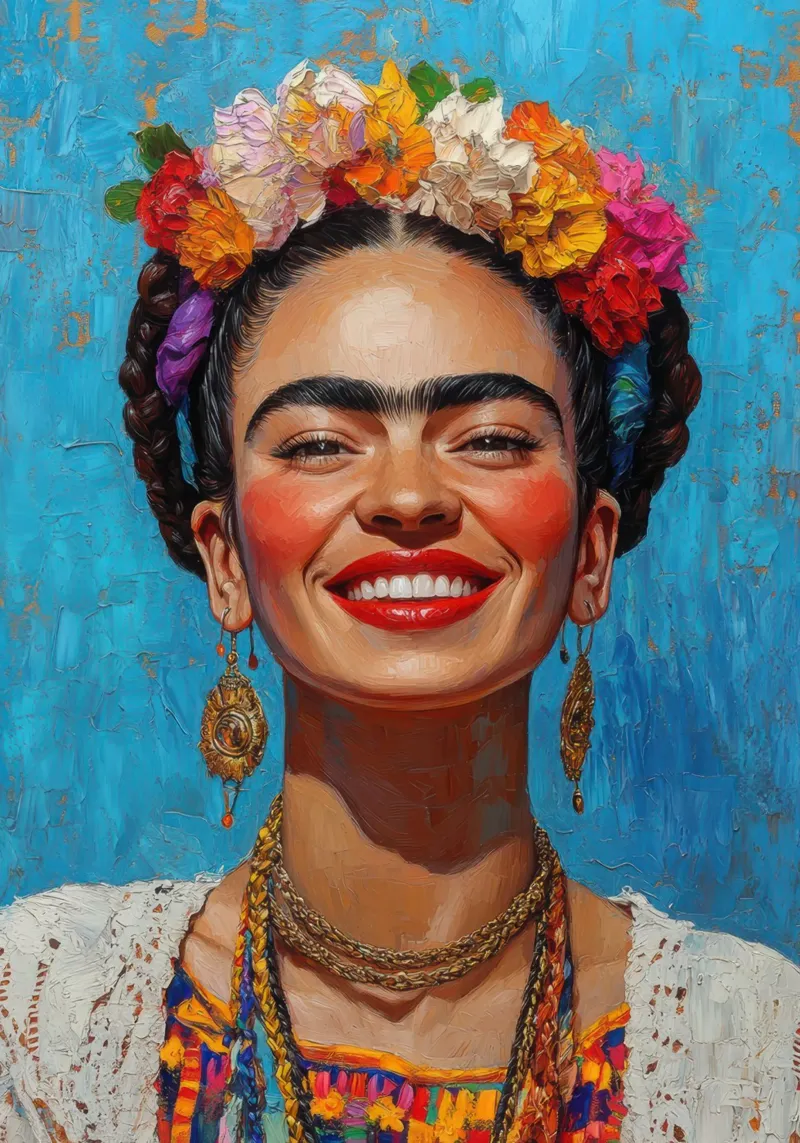 Frida Kahlo: i colori della vita poster con telaio in plastica da Fantasias Florales