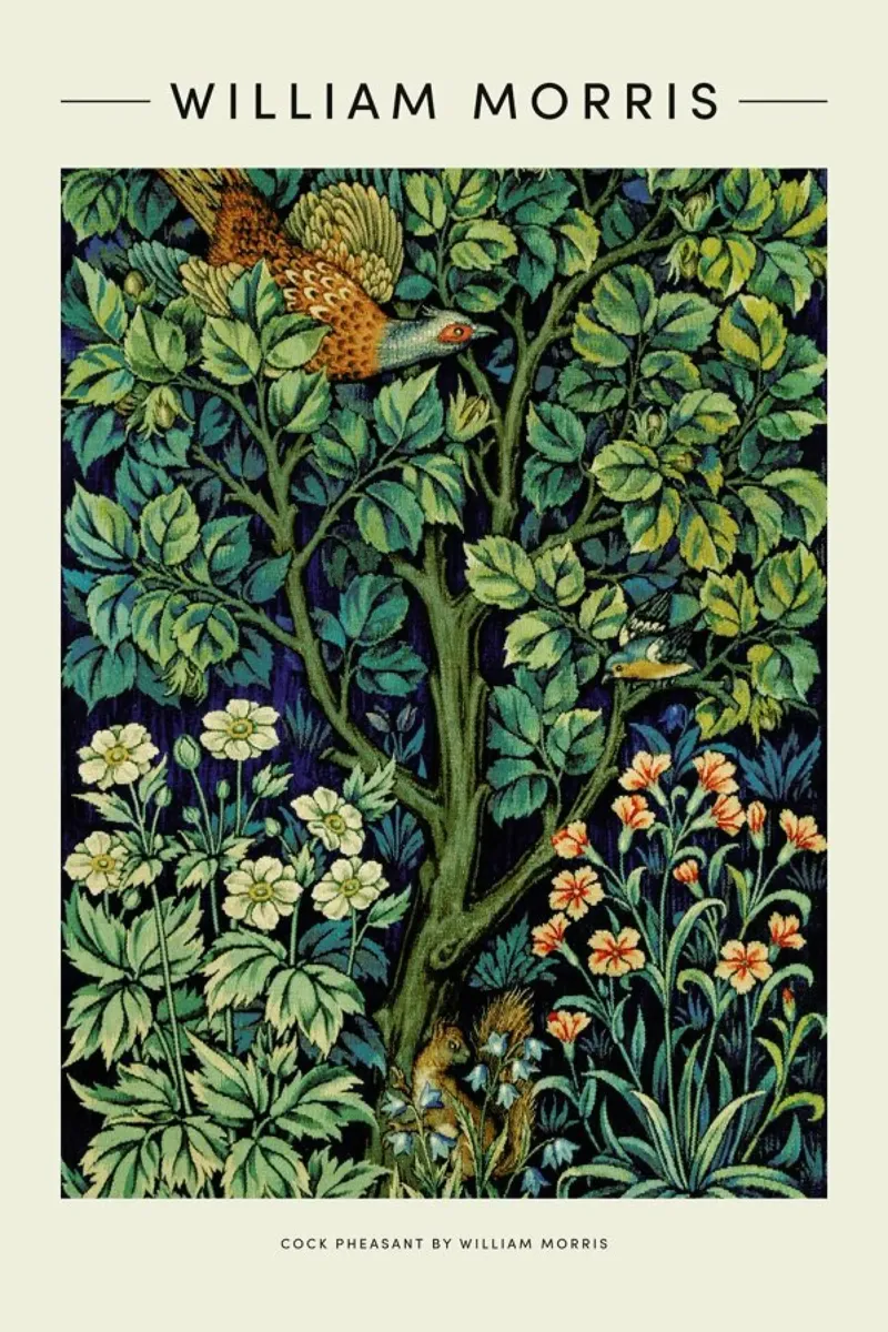 William Morris - Cock Pheasant poster with wooden frame by Vintage by JUNIQE