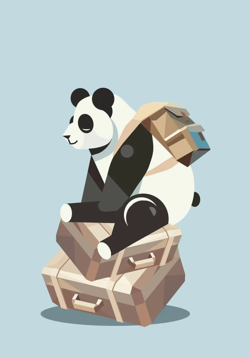 Il panda siede sulle valigie pronte, pronto per nuove avventure poster con telaio in alluminio da namosh