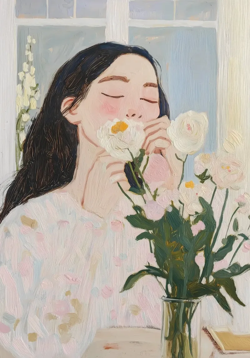 Impresión artística de mujer abstracta con flores hahnemühle de Little Lila