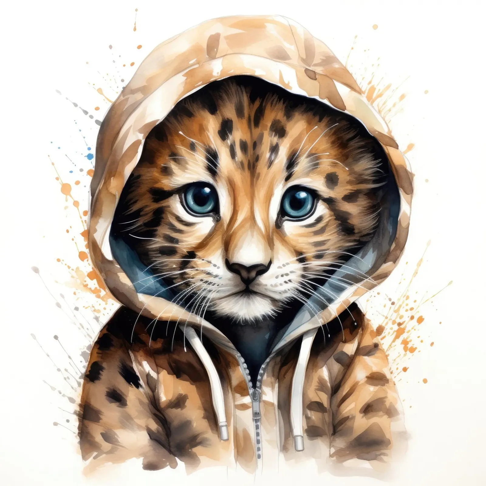 Leopardo acquerellato in felpa con cappuccio pellicola backlit da Animal Portraits