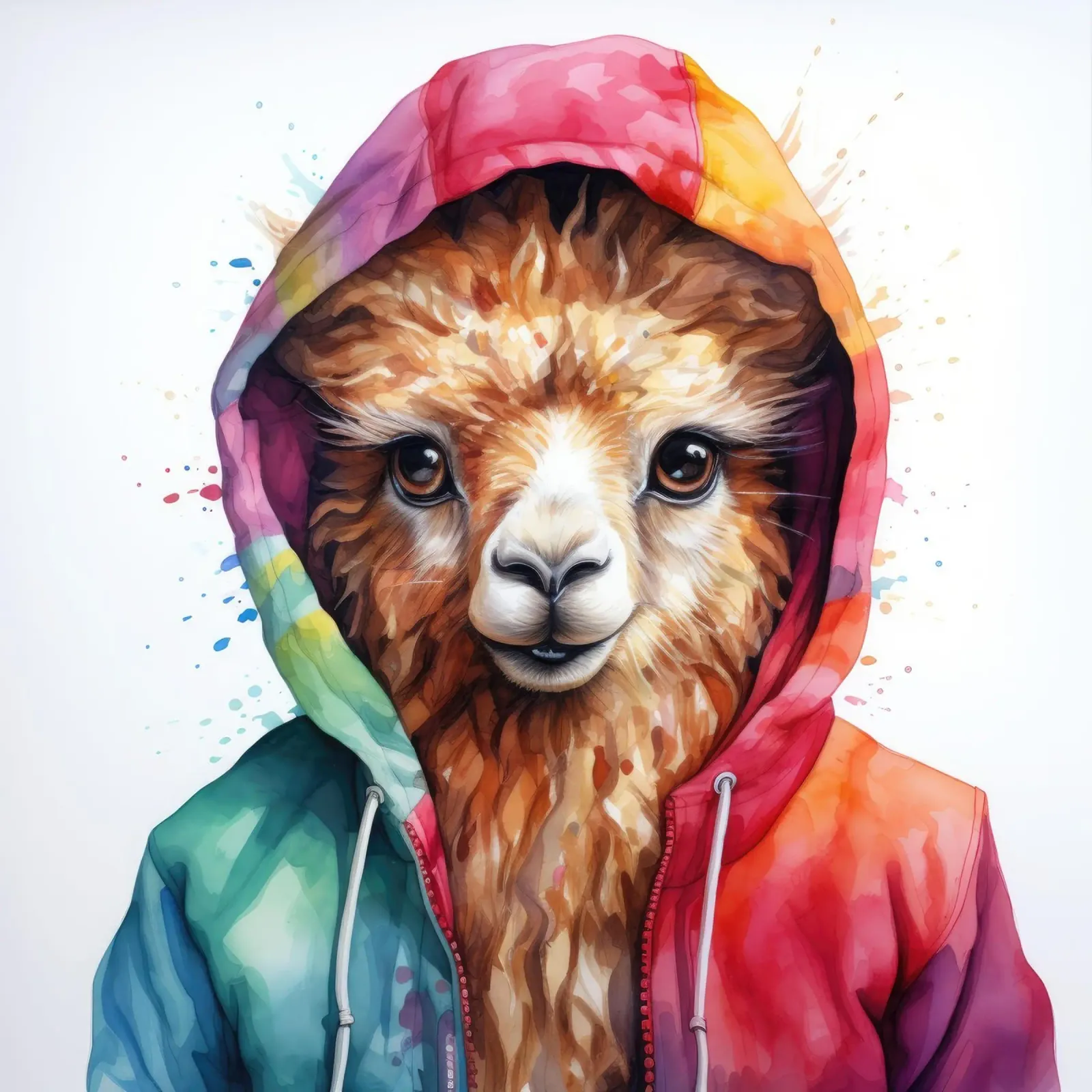 Lama acquerellato in felpa con cappuccio carta hahnemühle da Animal Portraits