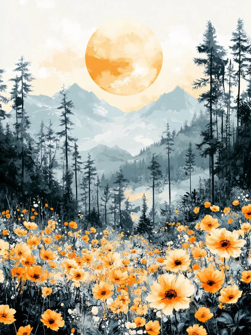 Flowers Mountains Forest poster con telaio in plastica da Mateo
