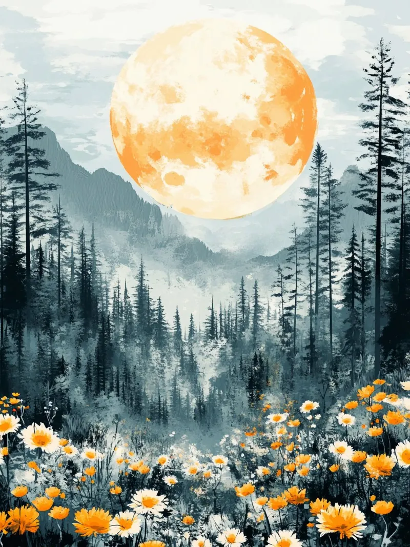 Flowers Forest Mountains Moon pellicola backlit da Mateo