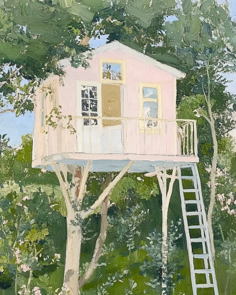 Treehouse Art Print, Nature Poster canvas with Floater frame by Little Lila