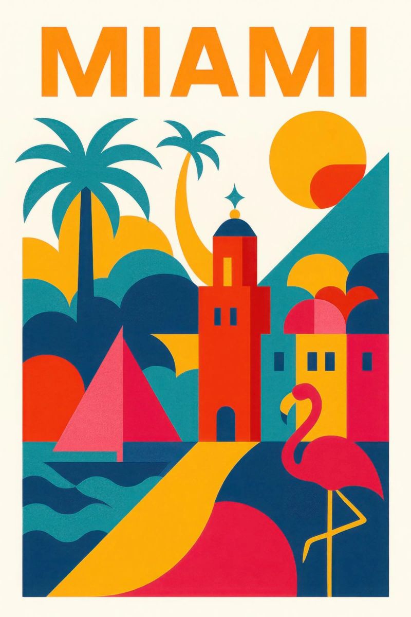 Miami vibes – soleil, palmiers et flamants roses poster de JETLAG | affiches voyage