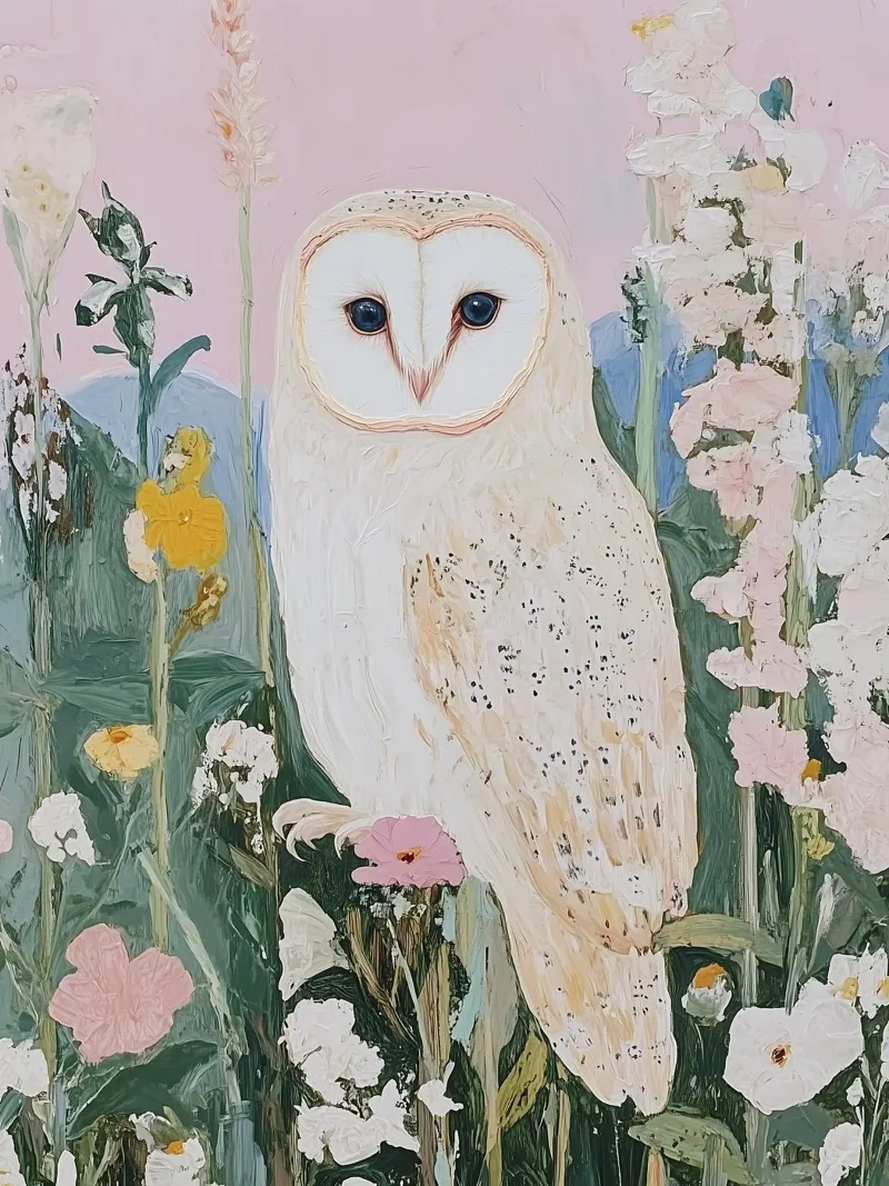 Abstraktes Eulengemälde, Blumendruck, Naturposter Poster mit Kunststoffrahmen von Little Lila