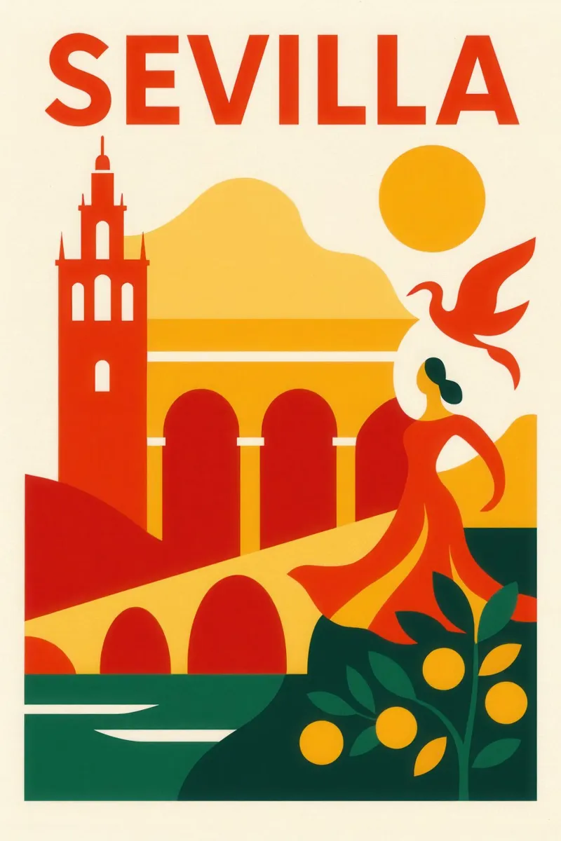 Siviglia andalusa - tra flamenco e sole cocente poster con telaio in alluminio da JETLAG | affiches voyage