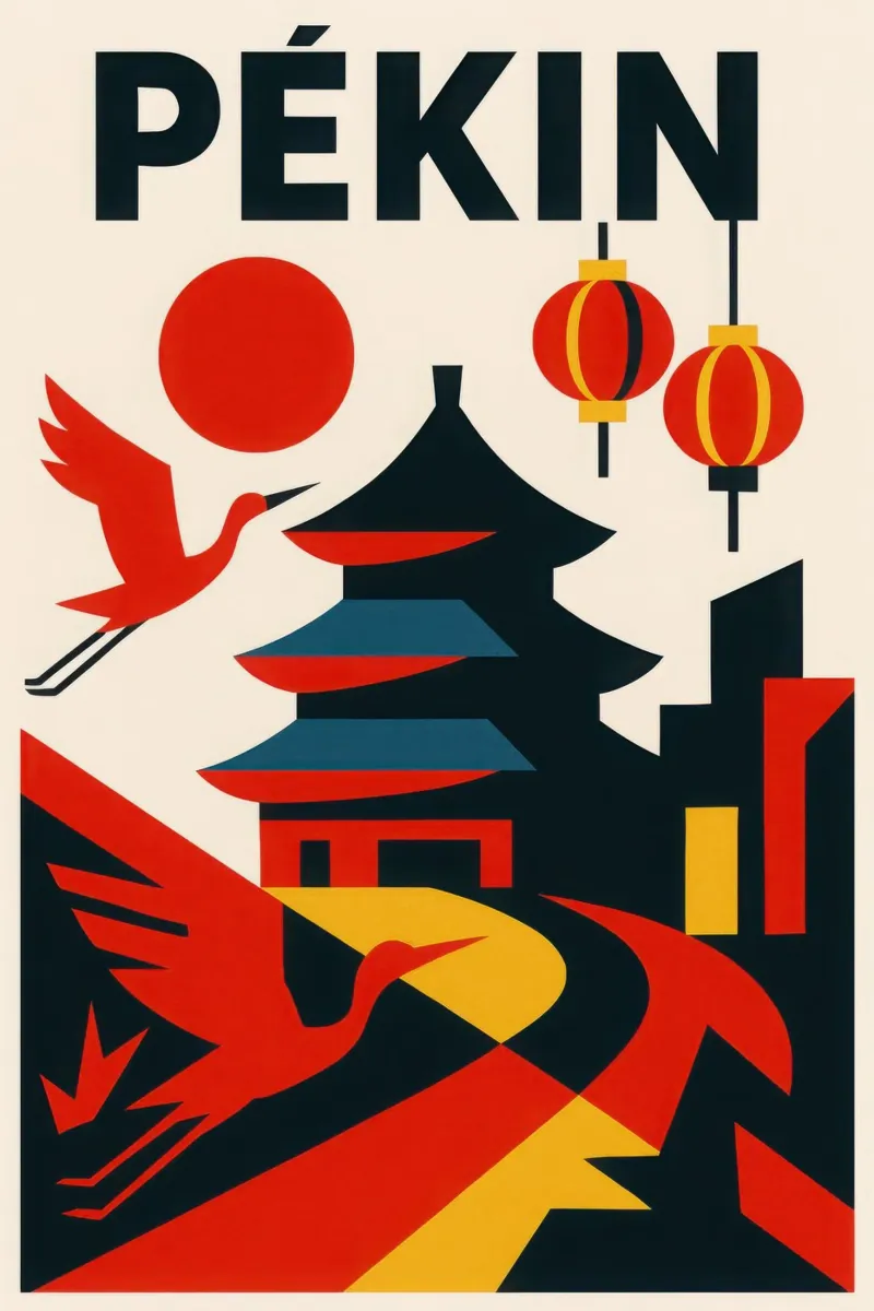 Pechino grafica - tra tradizione e modernità poster con telaio in legno da JETLAG | affiches voyage
