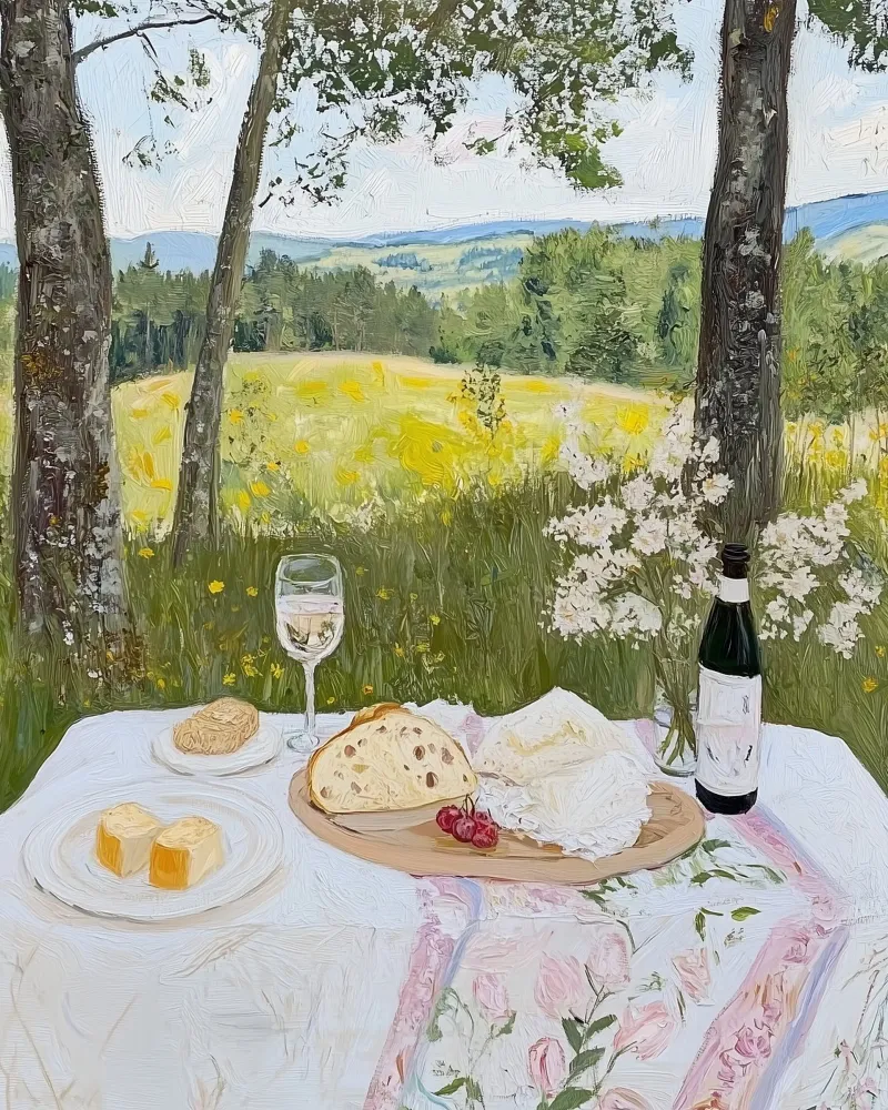Picknick in het park, champagne en taart canvas met Baklijst van Little Lila