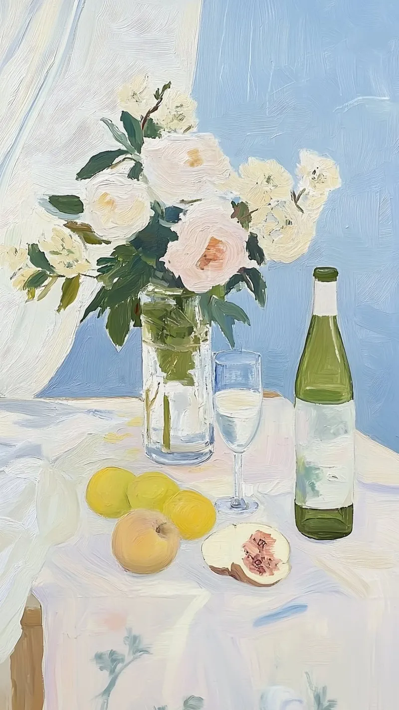 Bloemen en Champagne, Retro Kunstdruk, Vintage Poster canvas met Baklijst van Little Lila
