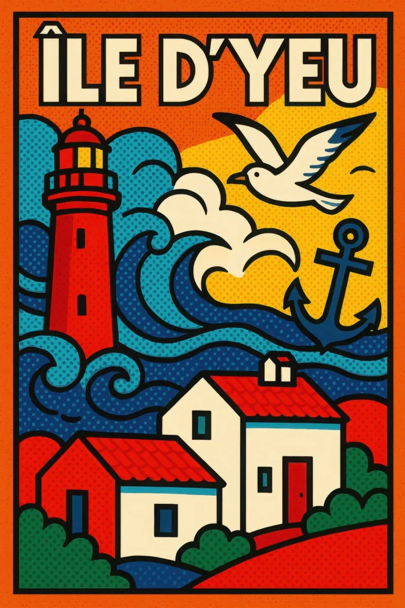Île d'Yeu pop marine - fari, spruzzi di mare e uno stile di vita gentile alluminio dibond da JETLAG | affiches voyage