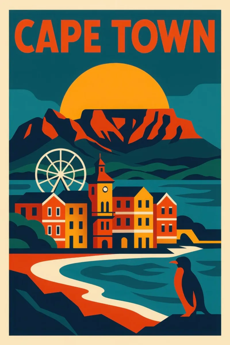 Città del Capo - ai piedi della montagna e di fronte all'oceano pellicola backlit da JETLAG | affiches voyage