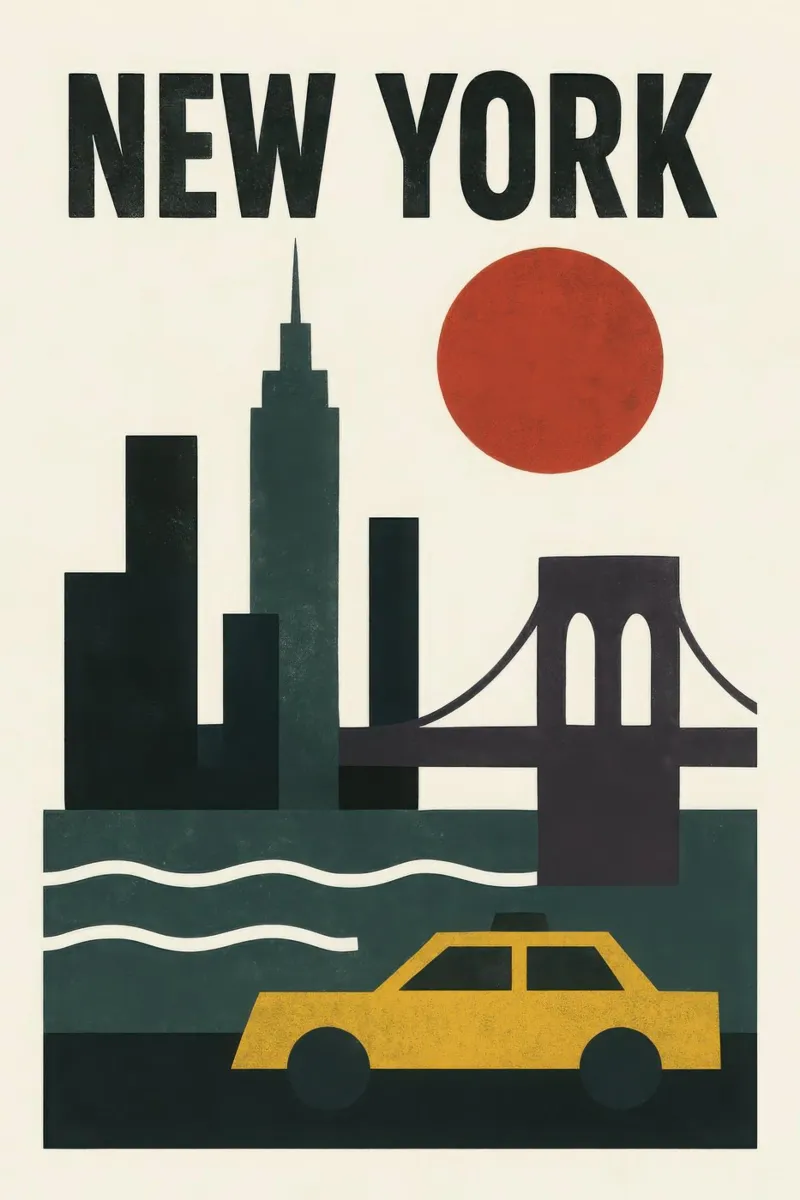 New York cruda - taxi, skyline e rosso crepuscolo pellicola backlit da JETLAG | affiches voyage