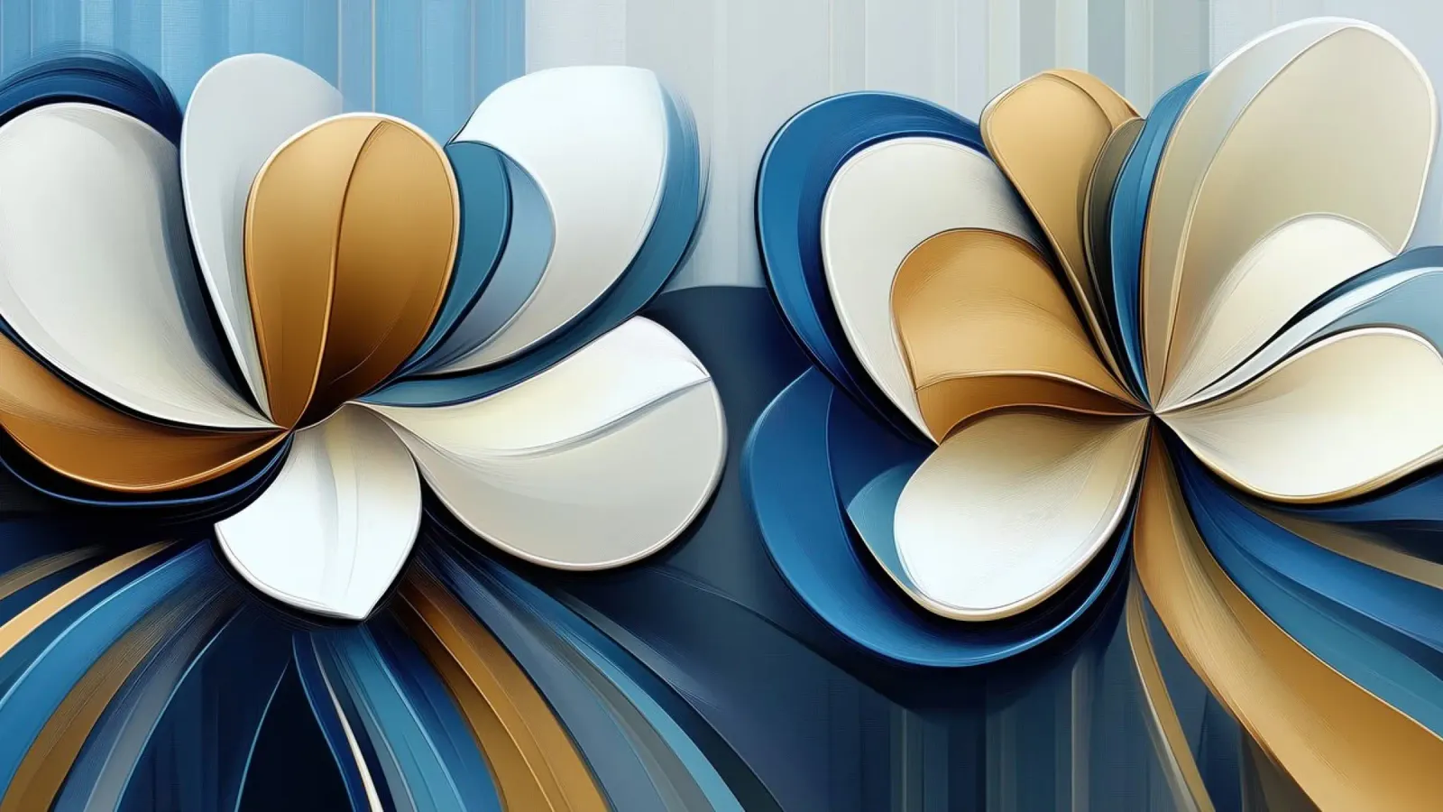 Bloemen abstract in blauw en goud canvas met Baklijst van Imagine