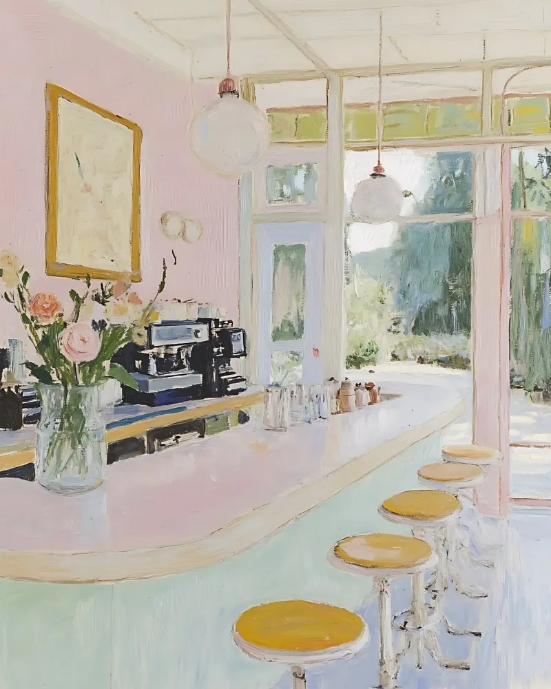 Stampa astratta del caffè, caffè rosa romantico e carino poster con telaio in legno da Little Lila