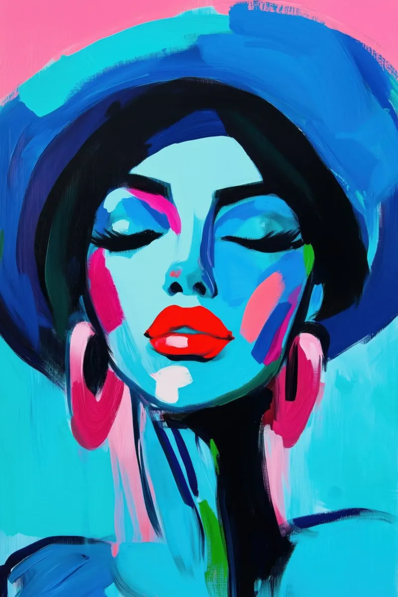 Volto di donna con colori blu carta hahnemühle da Imagine