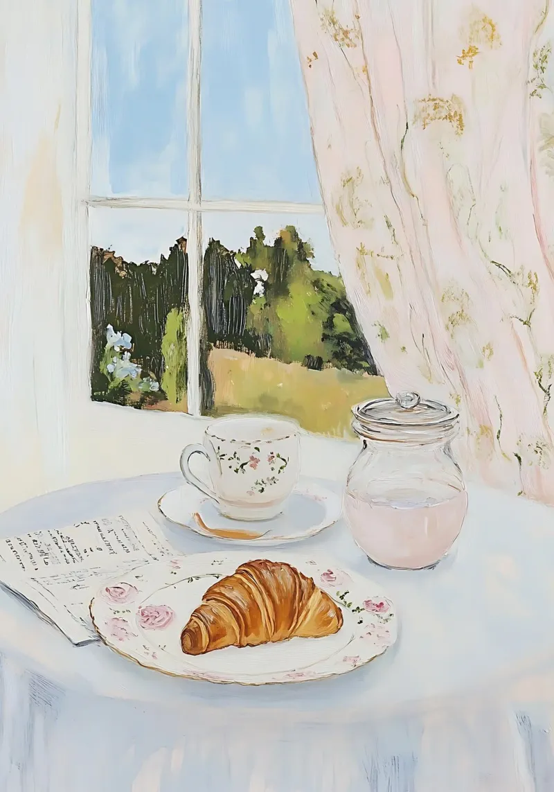 Poster per la colazione con croissant e caffè espresso pellicola backlit da Little Lila
