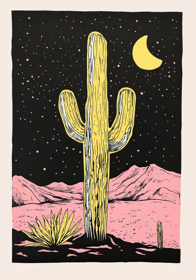Gioiello del deserto - Pittura di cactus poster con telaio in alluminio da Nikis Art Studio