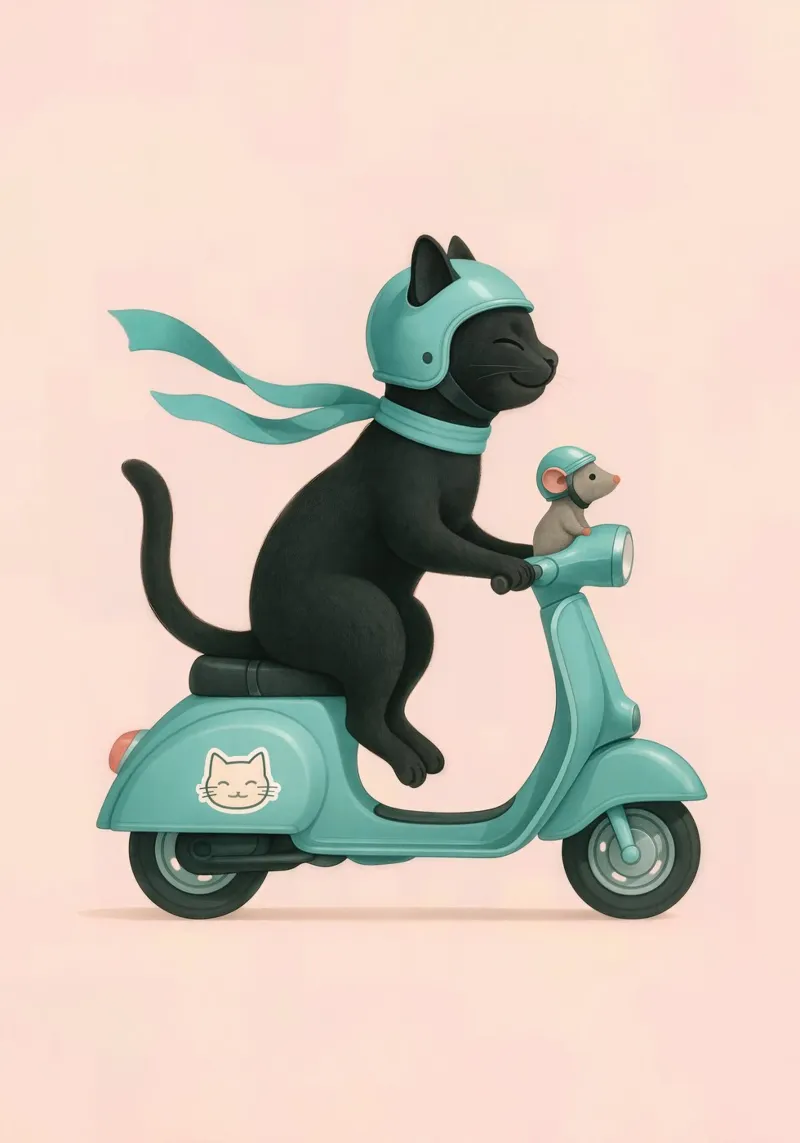 Gatto e topo in Vespa - Carino Scooter Amici Animali pellicola backlit da Lootprint
