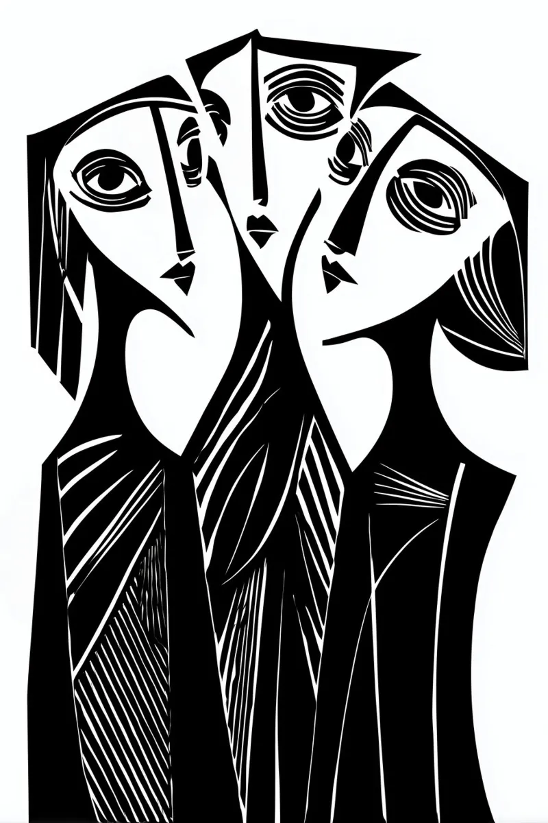 Tre donne al gossip e al pettegolezzo | linoleografia plexiglass da Autofocus
