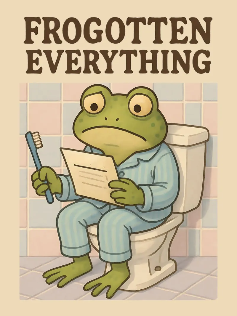 Meme divertente della rana del water poster con telaio in legno da Funny Humor Art