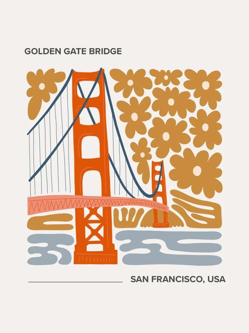 Golden Gate Bridge, San Francisco, Californië, canvas met Baklijst van Peaches Art Prints