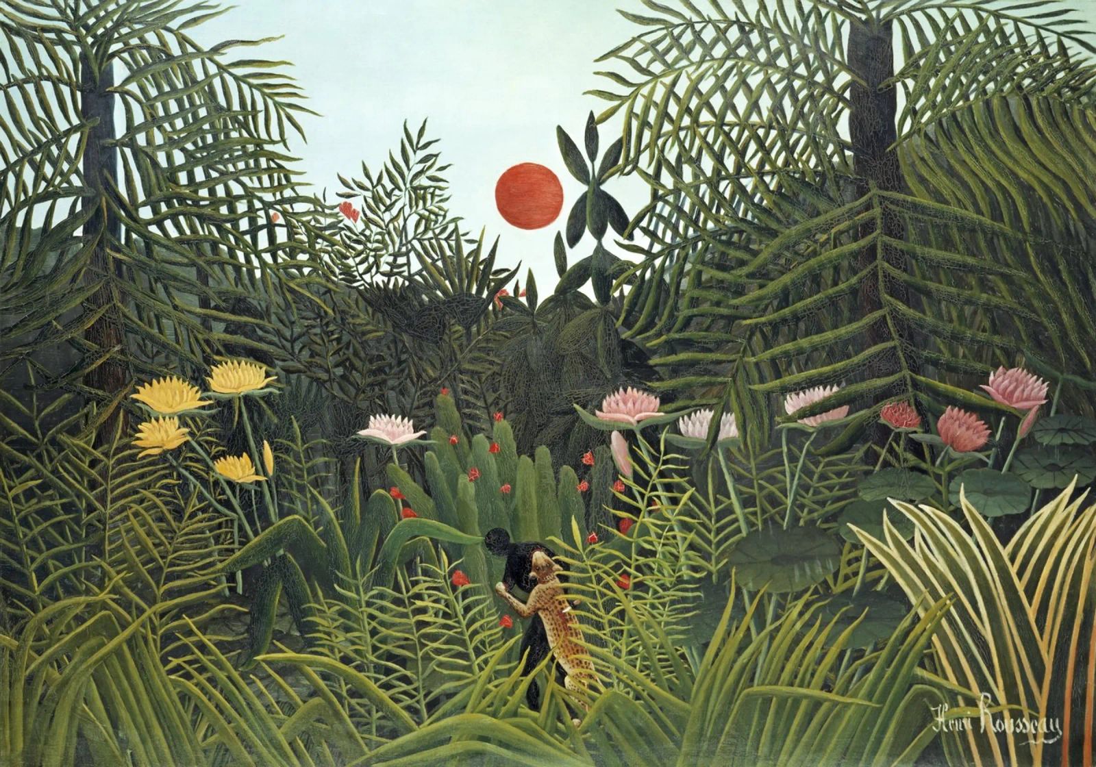 Foresta vergine con tramonto di Henri Rousseau (1910) poster da Venus Art
