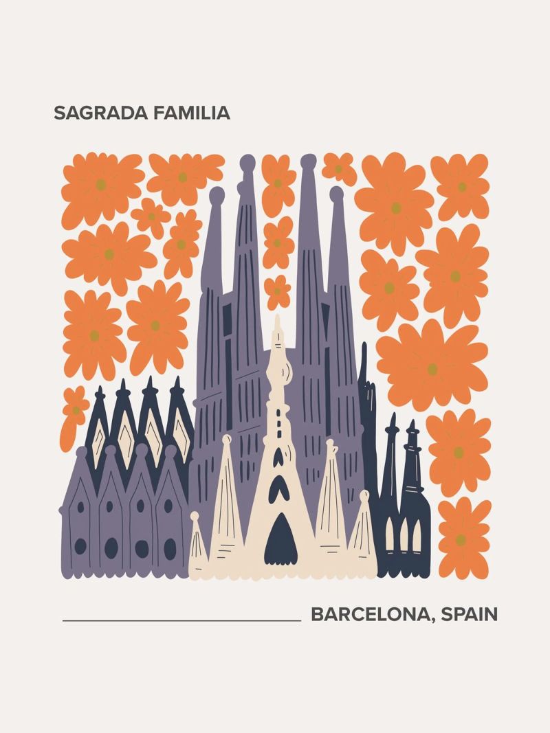 Sagrada Familia, Barcelona, Spain poster by Peaches Art Prints