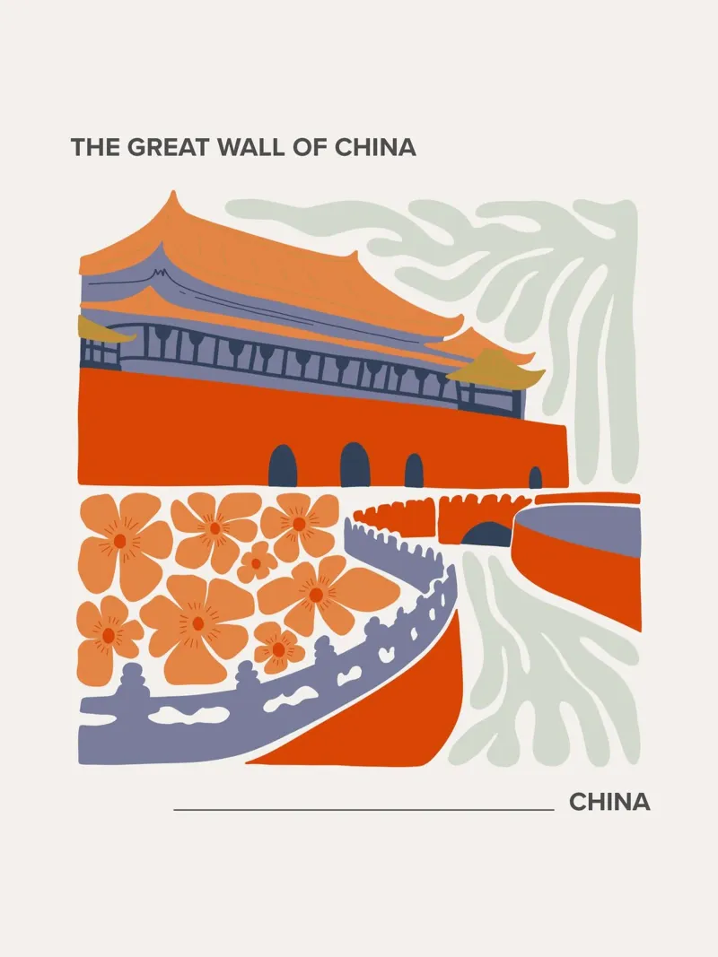 The Great Wall Of China, China, Travel poster with aluminum frame by Peaches Art Prints