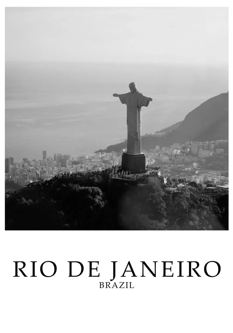 Rio de Janeiro Brasile Cristo Redentore Skyline in scala di grigi poster con telaio in plastica da Charnwood Prints