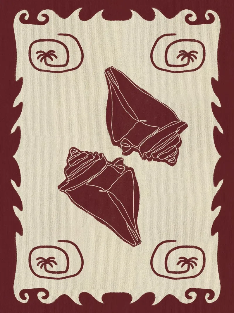 Storie di conchiglie rosse poster con telaio in alluminio da Shatha Al Dafai