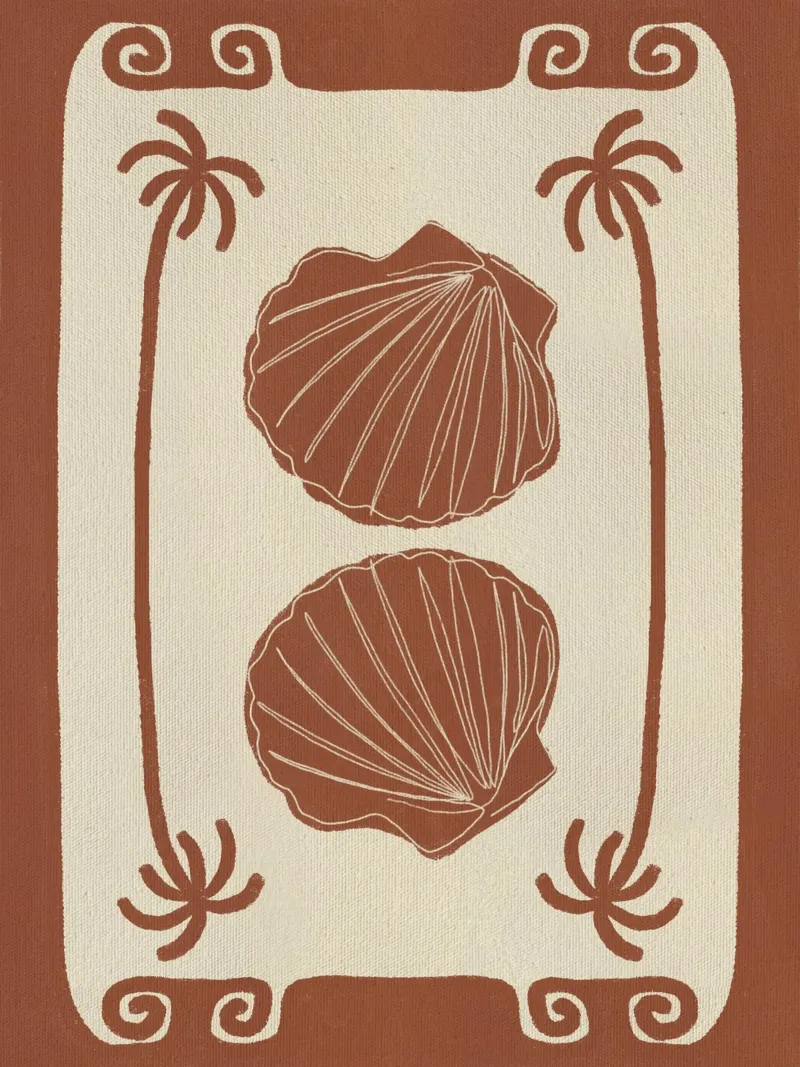 Terracotta Seashell Stories poster con telaio in alluminio da Shatha Al Dafai