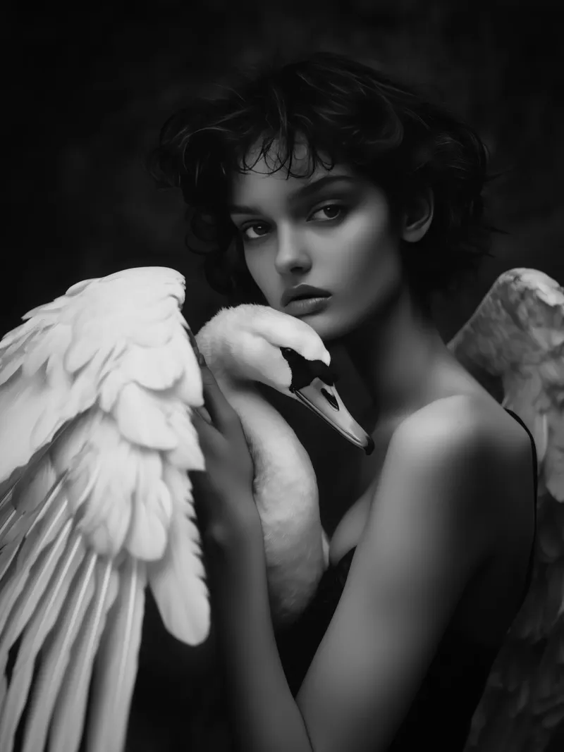 Leda con il cigno come angelo | bianco e nero pellicola backlit da Autofocus