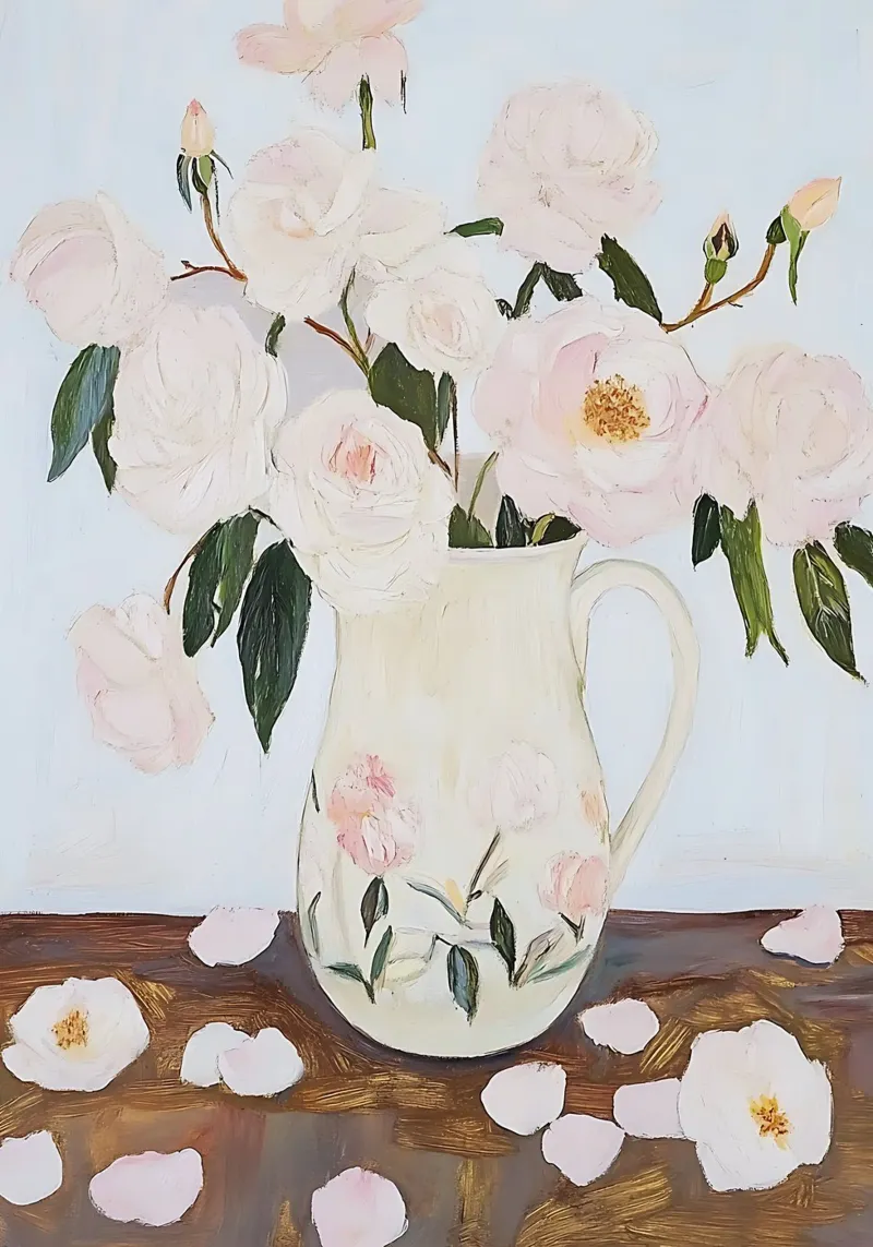 Rosas en un jarrón, pintura abstracta de flores metacrilato de Little Lila