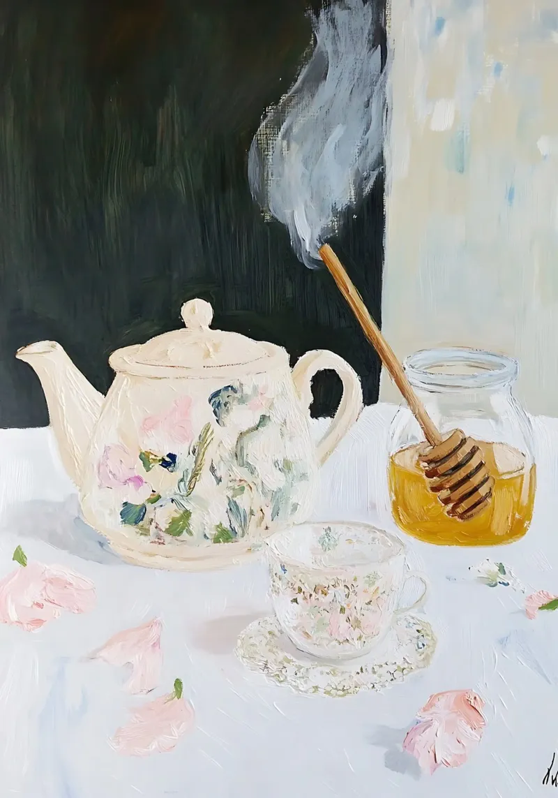 Thé et miel, thé de l'après-midi, impression de fleurs poster avec cadre en bois de Little Lila
