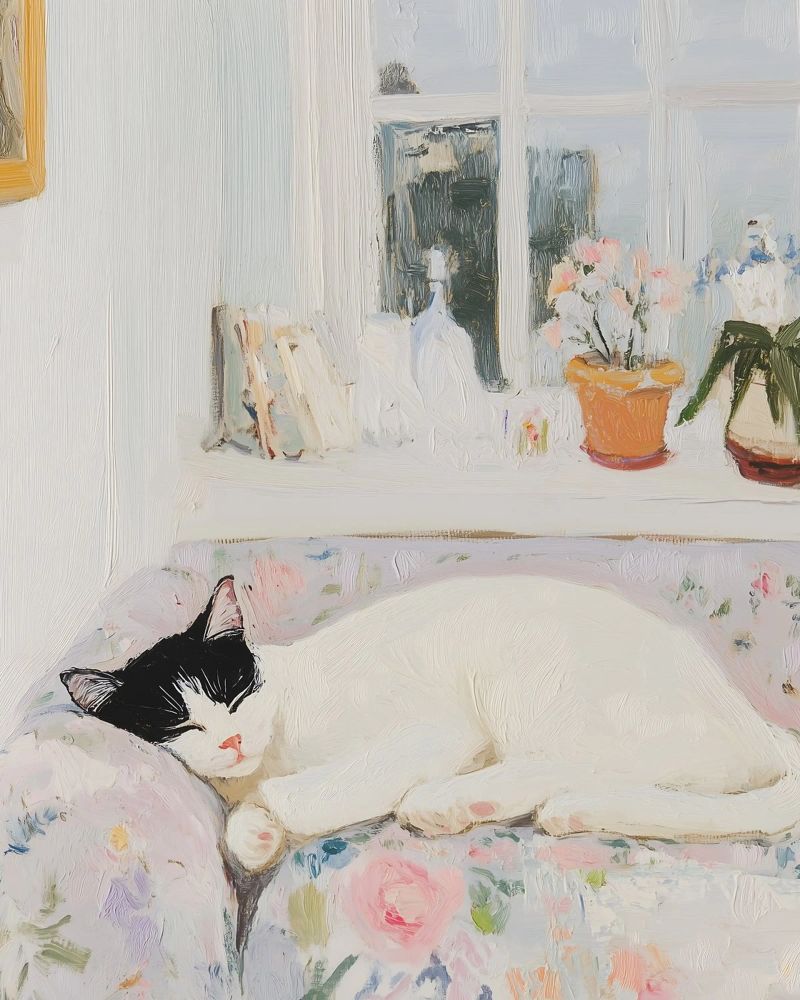 Schlafende Katze mit Blumen Poster von Little Lila