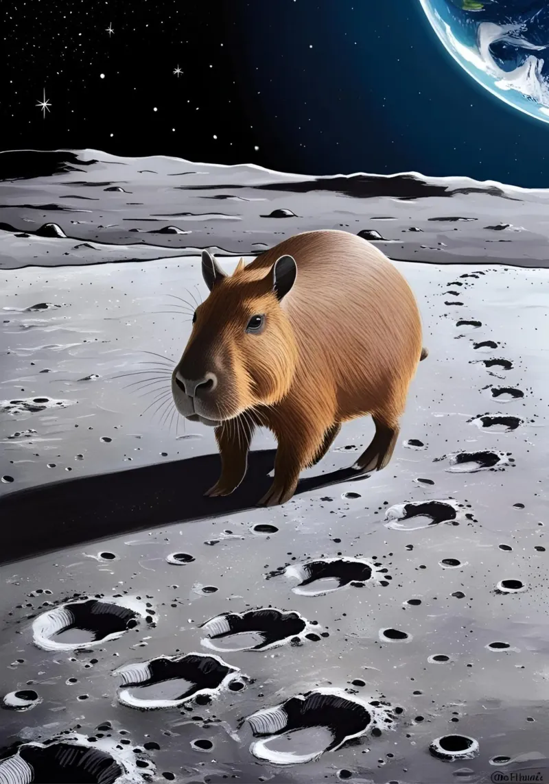 Capybara auf dem Mond carta hahnemühle da Poster Dreams