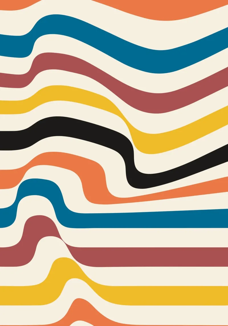 Bauhaus Inspired Wavy Lines Abstract Color Print canvas by NorwesClub