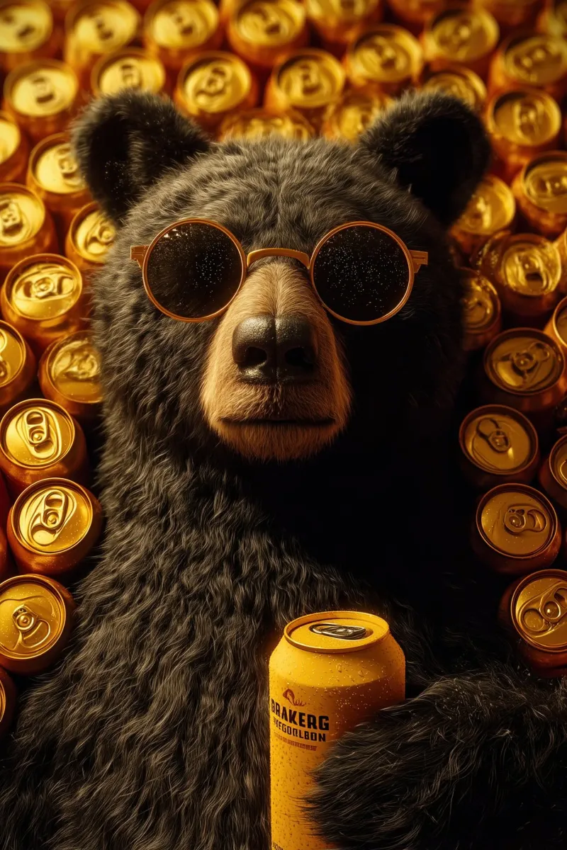 Orso con occhiali da sole in una cantina di birra | Poster del buon umore pellicola backlit da Autofocus
