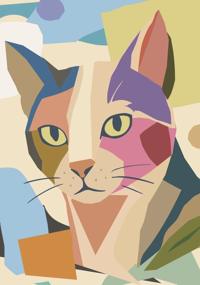 Abstract cat in a modern colour block design canvas by namosh