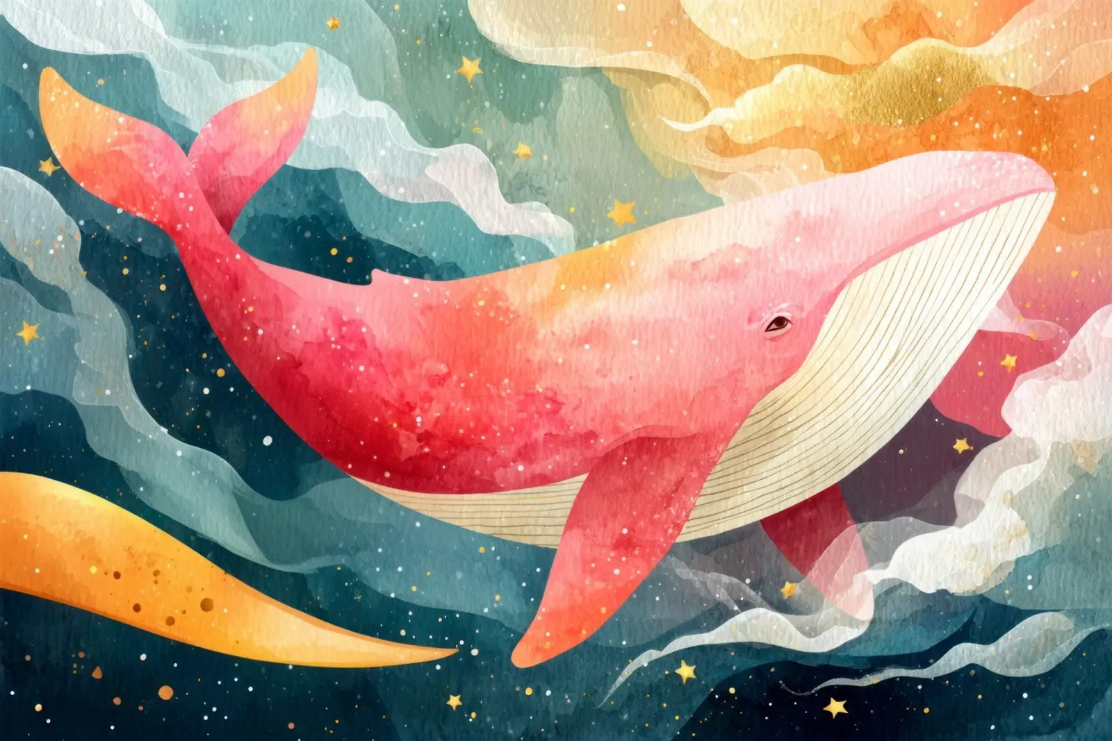 Baleine rose rêveuse flottant dans un ciel étoilé hahnemühle de Modern Muse