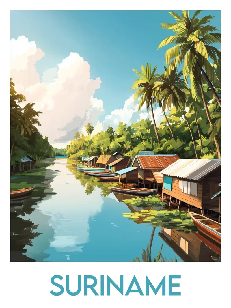 Affiche Suriname poster con telaio in legno da Frame the World