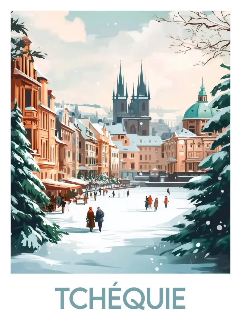 Poster Tschechien Leinwand mit Schattenfugenrahmen von Frame the World
