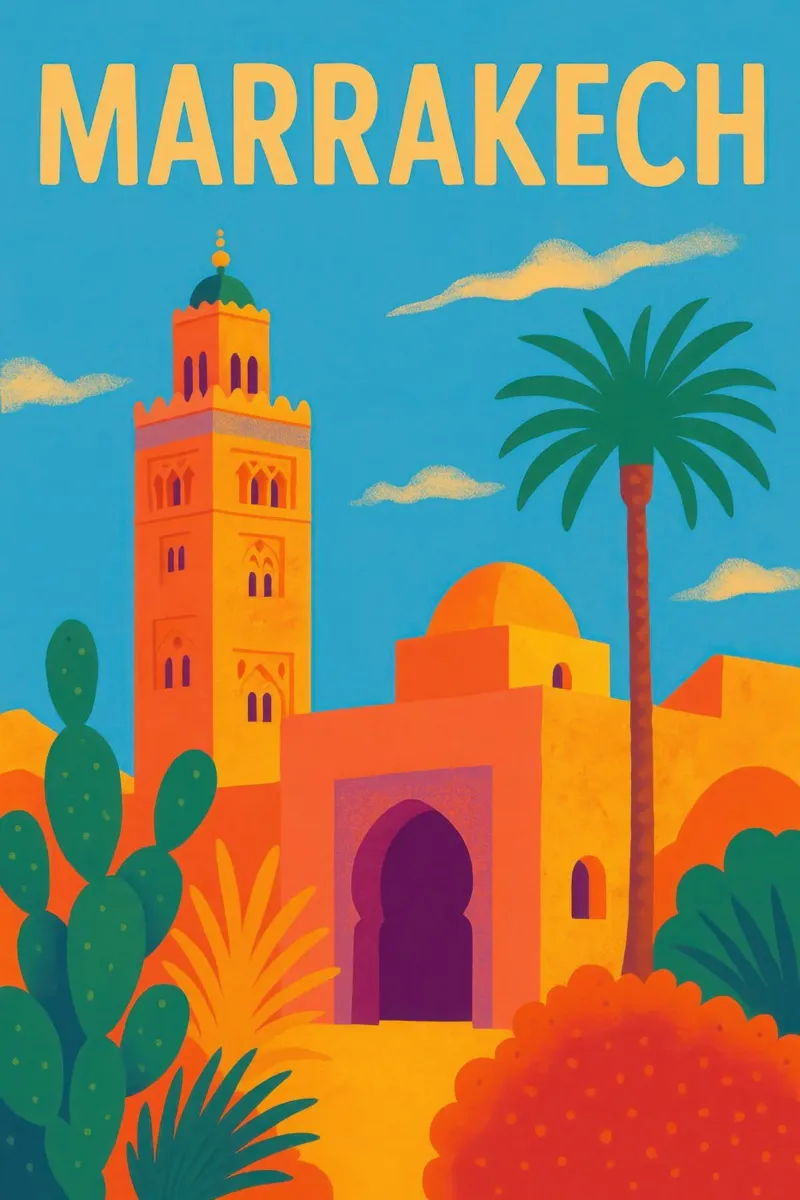 Marrakech – La douceur ensoleillée de la médina poster de JETLAG | affiches voyage