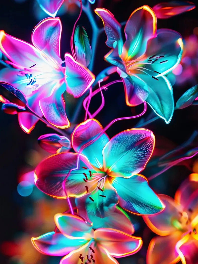 Flowers Neon E acryl van Mateo